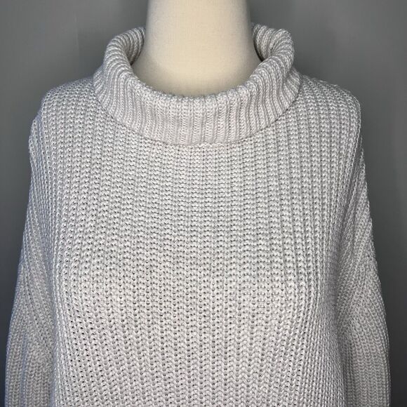French Connection Women Gray Mock Neck Sweater Herringbone Stitch Size M - Picture 3 of 7